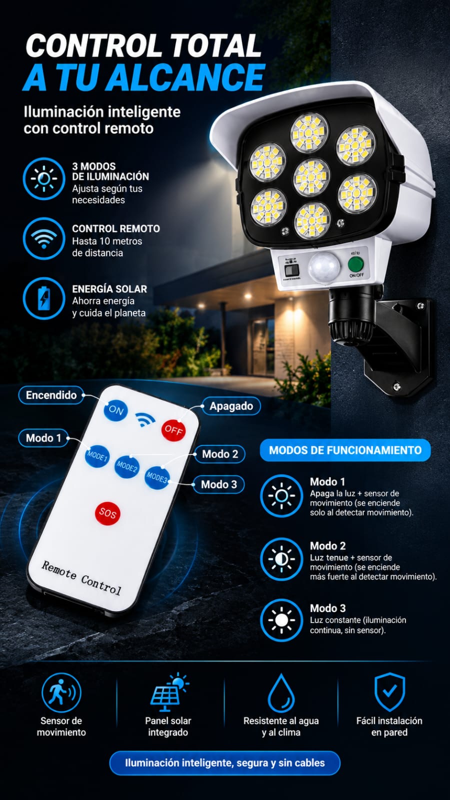 Foco autónomo solar tipo cámara